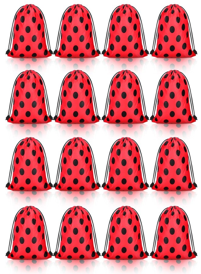 Woanger Ladybug Party Drawstring Bags Ladybug Party Favors Red Black Polka Dots Candy Goodie Gift Bags for Birthday Supplies(16 Pcs) - Image 1