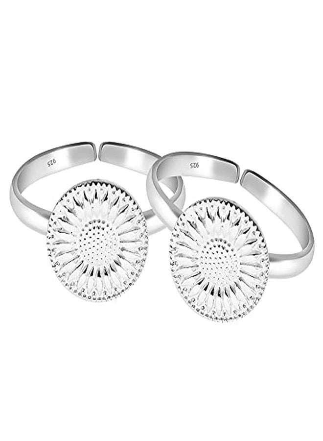 Parnika MJ 925 Beautiful Sun Flower Design Silver Toe Rings in Pure 92.5 Sterling Silver for Women | Chandi ki Bichiya | Metti - Image 2