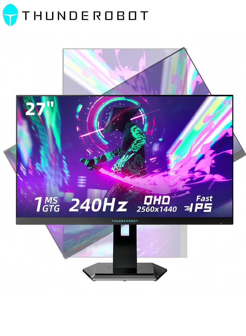 ثوندروبوت شاشة ألعاب 27 بوصة QHD 2560x1440 240 هرتز مع شاشة IPS سريعة، واستجابة GTG 1 مللي ثانية، وHDR10، وسطوع 450 درجة، وضوء أزرق منخفض، وعلامة متقاطعة، وحامل قابل لضبط الارتفاع - Image 1