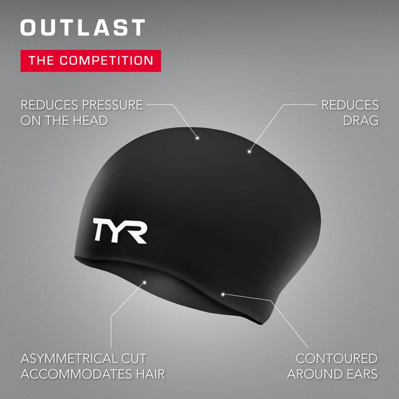 TYR Adult Long Hair Silicone Wrinkle Free Swim Cap for Braids, Dreadlocks, Streamlined Swim, Hair Protection - Image 4