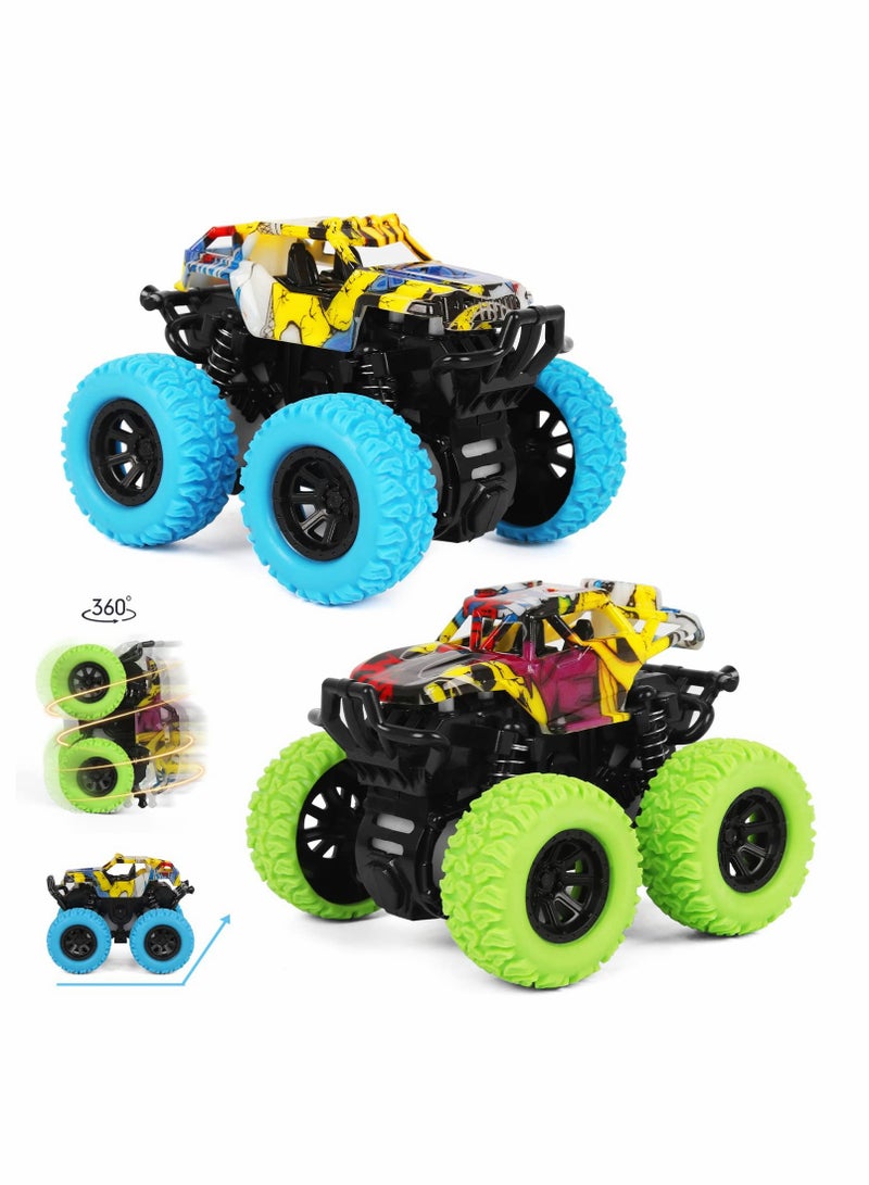 Pull Back Monster Truck Toys for Boys Age 3 to 5 - 2 Pack Rotating Stunt Cars for Toddlers - Perfect Birthday Party Gifts for Kids  - Image 1