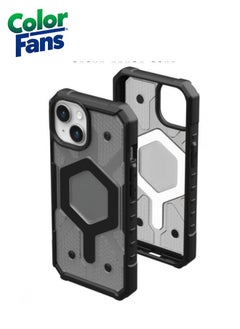 Apple iPhone 15 Plus Case Pathfinder Built-in Built-in Magnet Compatible with Magnet Charging Rugged Transparent Dropproof Protective Cover - Clear Ash
