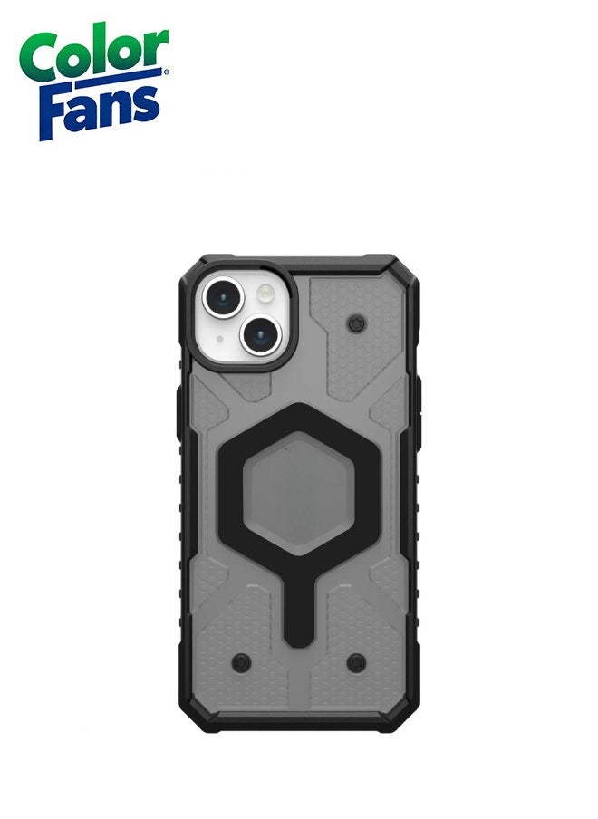 Color Fans - Apple iPhone 15 Plus Case Pathfinder Built-in Built-in Magnet Compatible with Magnet Charging Rugged Transparent Dropproof Protective Cover - Clear Ash - Image 1