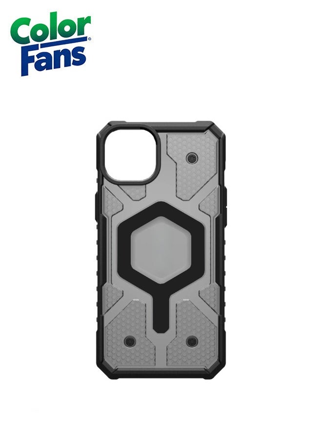 Color Fans - Apple iPhone 15 Plus Case Pathfinder Built-in Built-in Magnet Compatible with Magnet Charging Rugged Transparent Dropproof Protective Cover - Clear Ash - Image 1