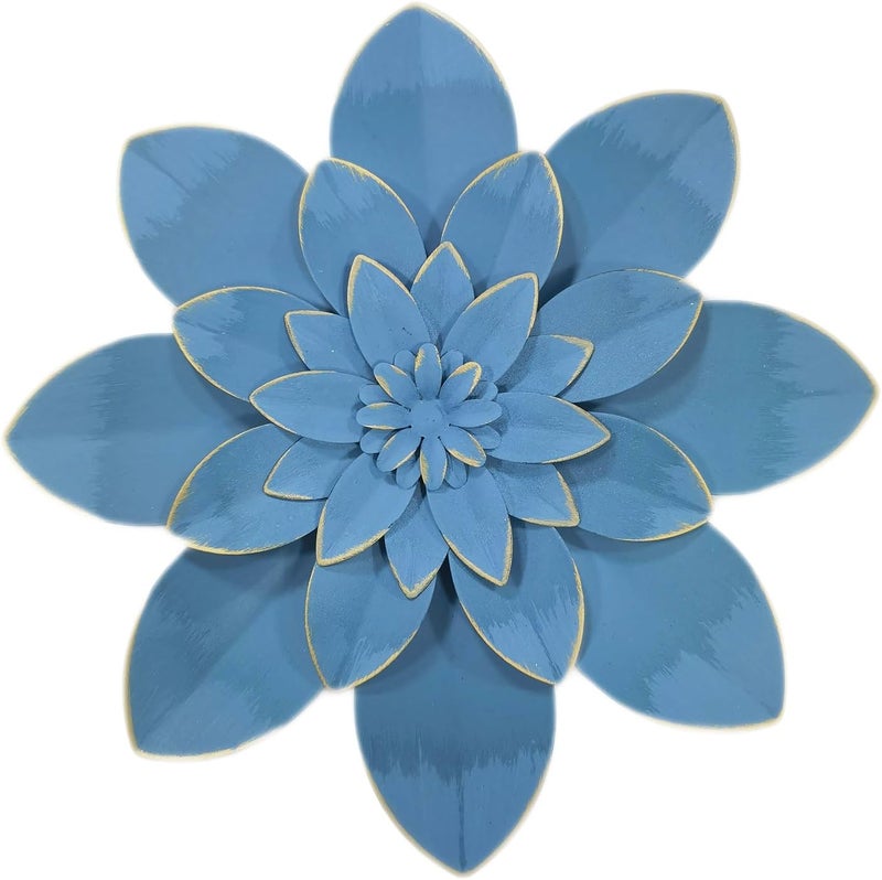 Picfarce Ocean Blue Metal Flower Wall Art Decor, 9.5“ Rustic Modern Floral Sculpture, Distressed Hanging Home Decoration Accent Artworks for Indoor Bedroom Living Room Office Outdoor Garden Patio - Image 1