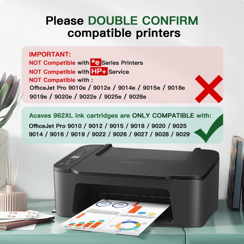 Acaves 962XL Ink Cartridges Combo Pack HP962XL/962 Ink Cartridges Combo Pack for HP Ink 962XL Combo Pack HP962XL Use with HP Officejet Pro 9010 9015 9018 9020 9025 Printers, 4 Pack - Image 4