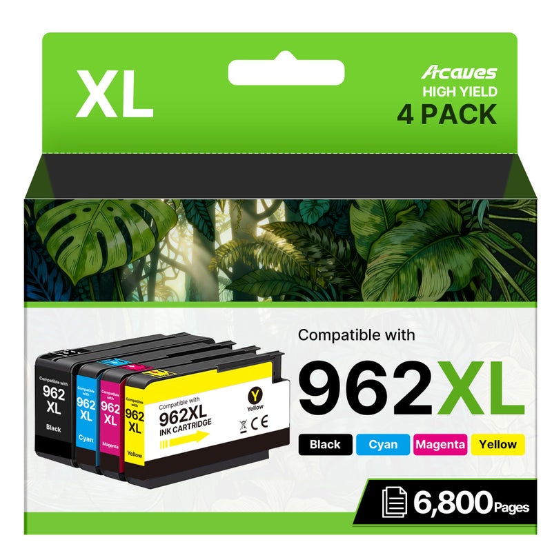 Acaves 962XL Ink Cartridges Combo Pack HP962XL/962 Ink Cartridges Combo Pack for HP Ink 962XL Combo Pack HP962XL Use with HP Officejet Pro 9010 9015 9018 9020 9025 Printers, 4 Pack - Image 1