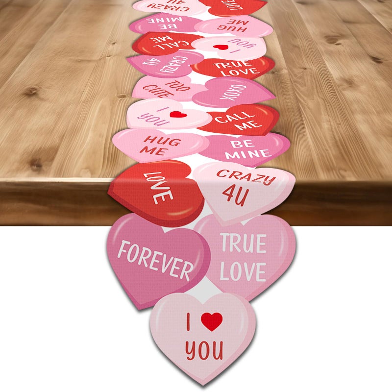 Lonfliness Valentine Table Runner Pink Red Love Heart 72x13inch Conversation Candy Heart Valentines Table Runner Cover Kitchen Dining Decor for Wedding Engagement Anniversary Home Party Decoration - Image 1