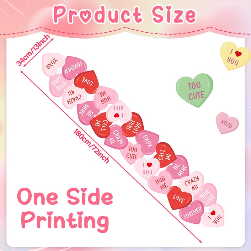Lonfliness Valentine Table Runner Pink Red Love Heart 72x13inch Conversation Candy Heart Valentines Table Runner Cover Kitchen Dining Decor for Wedding Engagement Anniversary Home Party Decoration - Image 2