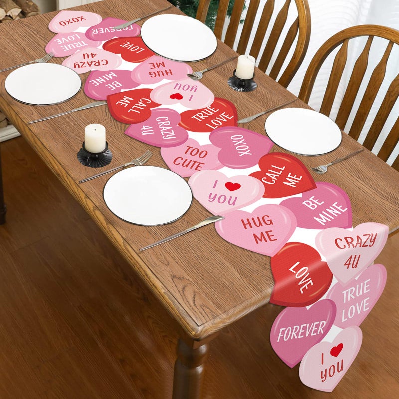 Lonfliness Valentine Table Runner Pink Red Love Heart 72x13inch Conversation Candy Heart Valentines Table Runner Cover Kitchen Dining Decor for Wedding Engagement Anniversary Home Party Decoration - Image 5