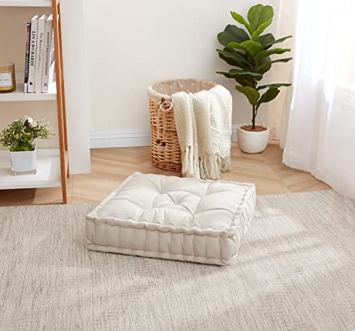 Sweet Home Collection Sweet Home Collection Floor Pillow Large Square Tufted Decorative Cushion Faux Velvet Fabric Ultra Thick Fill for Kids and Adults 1 Pack Ivory 