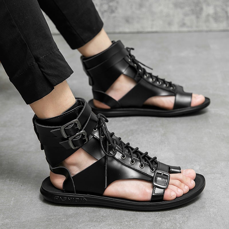 New Style Large Size Fashionable Summer Roman Style Strap Distinctive Soft Bottom Leather Sandals For Men And Women - Image 4