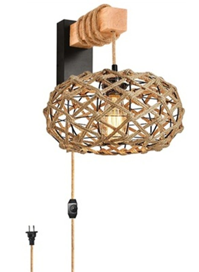 Bamboo Woven Wall Lamp Japanese Retro Hand-woven Farmhouse Country Bohemian Style Lamp Suitable for Living Room Bedroom