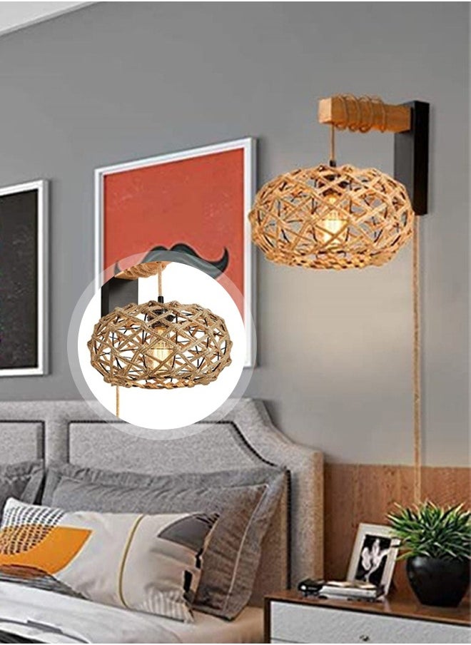 Momozone Bamboo Woven Wall Lamp Japanese Retro Hand-woven Farmhouse Country Bohemian Style Lamp Suitable for Living Room Bedroom  - Image 4