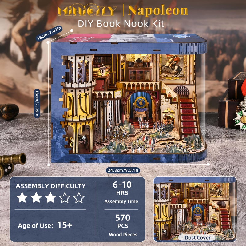 MiniCity Magic Book Nook Building Set with Lights, DIY Booknook Building Model Kit for Home Bookshelf Decor, Miniature House Building for Adults Teens (NapolÃ©on) - Image 2