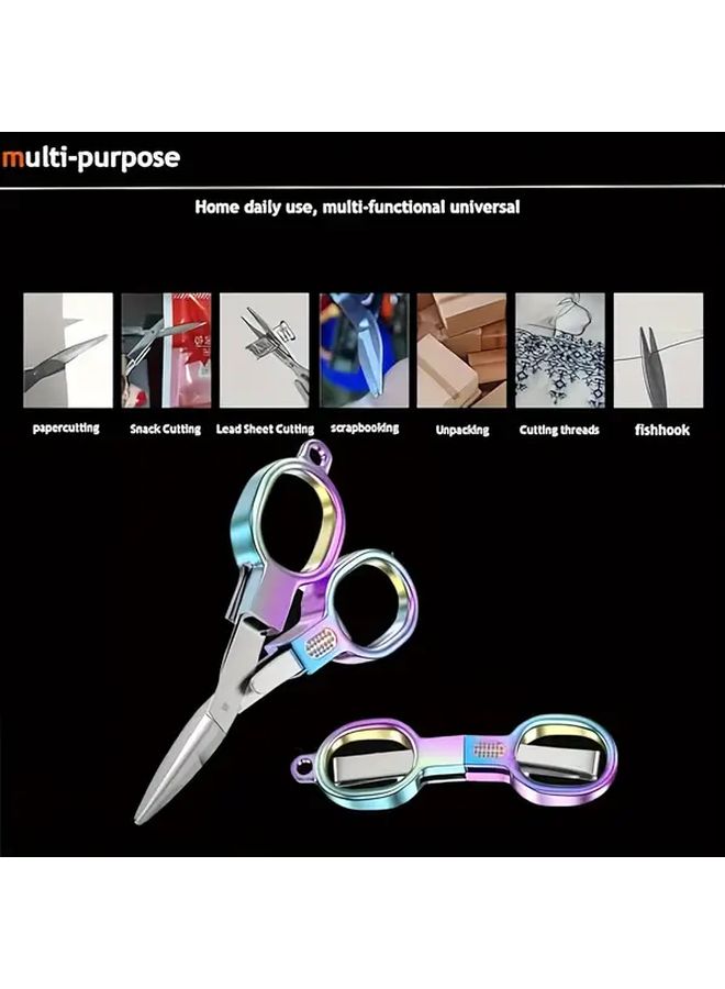 Rainbow Stainless Steel Folding Scissors Portable Multifunctional Tool For Travel Camping DIY - Image 1