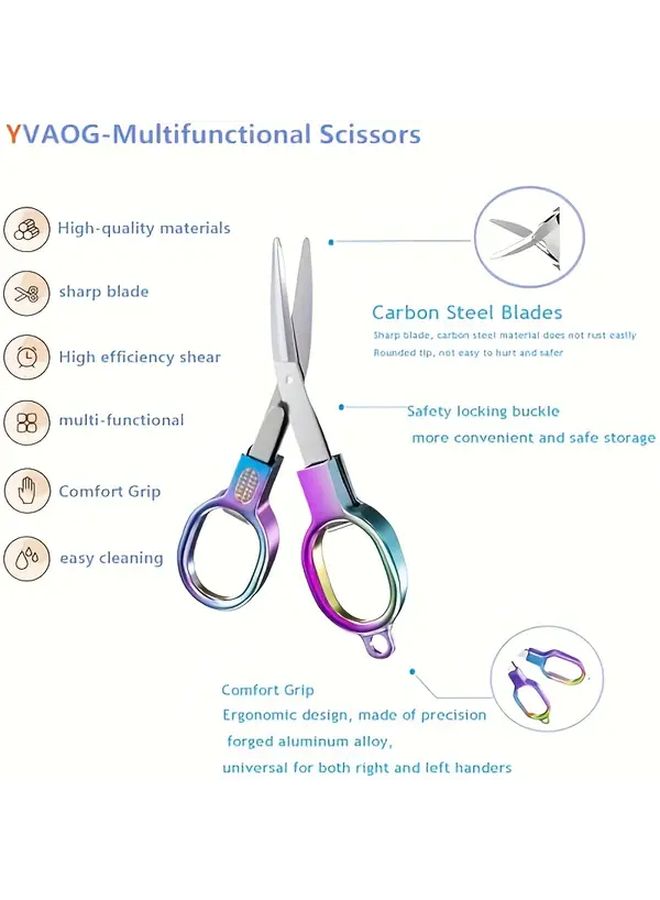 Rainbow Stainless Steel Folding Scissors Portable Multifunctional Tool For Travel Camping DIY - Image 4