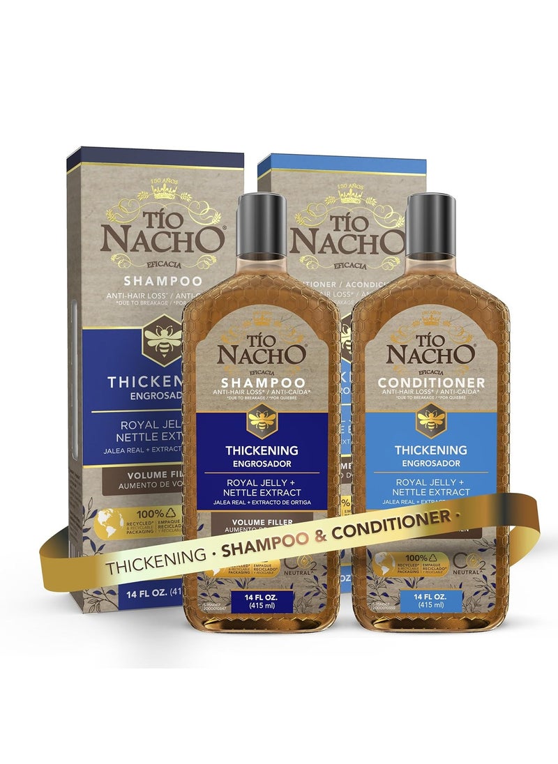Tio Nacho Tio Nacho Thickening Shampoo and Conditioner Set: Capilgross, Royal Jelly, Nettle, Aloe Vera, Reduces Hair Loss, Strengthens, Nourishes, Volumizes - 14 fl oz Each 