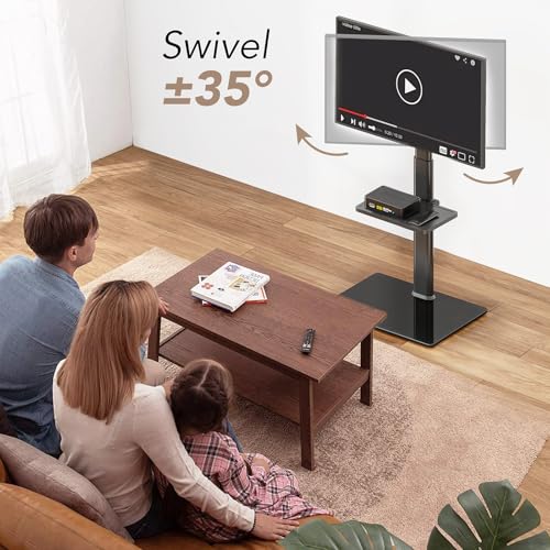 AX WABER Universal Floor TV Stand with Mount 70 Degree Swivel 9 Level Height Adjustable and Space Saving Design for Most 27 to 65 inch LCD LED OLED TVs One Shelf - Image 3