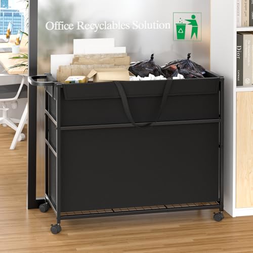 DAOUTIME Commercial Trash Can Cart, 51.5Gal Office Trash Cart (2 Lockable), Recyclable Cardboard Box/Paper Organizer, Large-Capacity Laundry Cart for Hotel/Office/Home/Nursing Home/Groceries/Supplies - Image 2