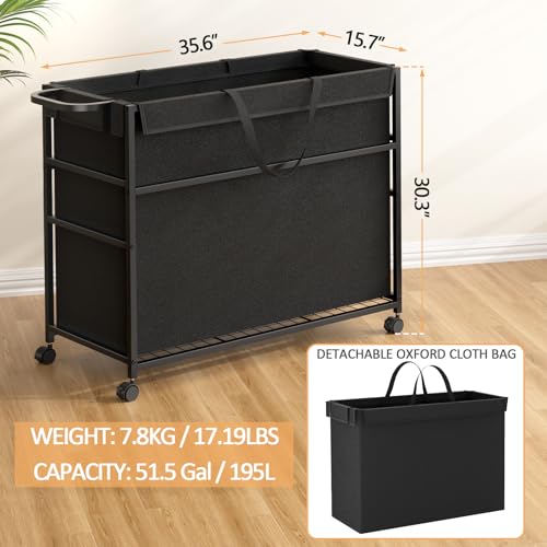 DAOUTIME Commercial Trash Can Cart, 51.5Gal Office Trash Cart (2 Lockable), Recyclable Cardboard Box/Paper Organizer, Large-Capacity Laundry Cart for Hotel/Office/Home/Nursing Home/Groceries/Supplies - Image 3