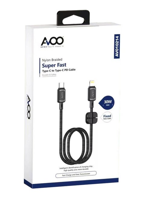 كابل كيبل شاحن سلك شحن سريع قوي TYPE-C كابل USB-C إلى Lightning، كابل  (أسود 1 متر) شحن سريع حيوي مع تعليقة هوك لهاتف iPhone 14 14pro 14pro Max 13 13 Pro 12 11 X XS XR 8 Plus