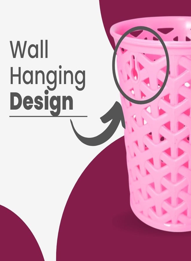 MORVI Linea Small Round Plastic Multipurpose Organizer For Kitchen, Bathroom, Salon, Office|Stationery,Cutlery,Pen,Makeup Brushes Holder|Hanging Toothbrush Stand |Pack Of 3 | PINK - Image 2