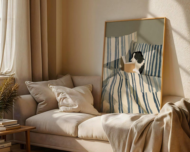 TNESSENTIAL Dog Reading Art Print – Border Collie Wall Art, Bookish Dog Poster, Dog in Bed Illustration, Funny Dog Lover Gift, Cozy Bedroom Pet Decor - Image 2