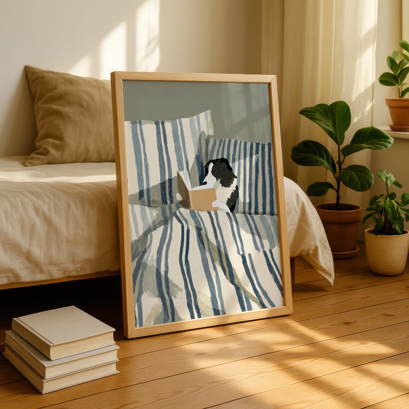 TNESSENTIAL Dog Reading Art Print – Border Collie Wall Art, Bookish Dog Poster, Dog in Bed Illustration, Funny Dog Lover Gift, Cozy Bedroom Pet Decor - Image 4