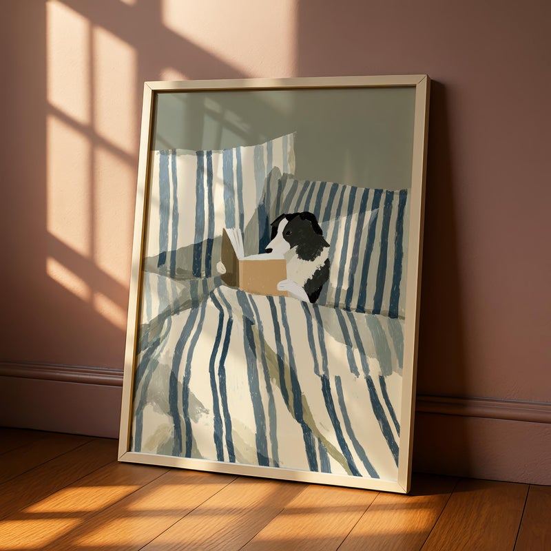 TNESSENTIAL Dog Reading Art Print – Border Collie Wall Art, Bookish Dog Poster, Dog in Bed Illustration, Funny Dog Lover Gift, Cozy Bedroom Pet Decor - Image 5