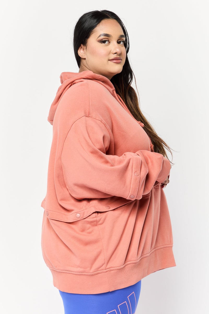 adidas Originals هودي تدريب بأكمام طويلة للنساء بحجم كبير، وردي - Image 3