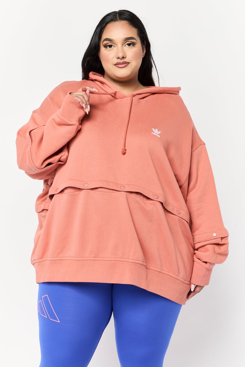 adidas Originals هودي تدريب بأكمام طويلة للنساء بحجم كبير، وردي - Image 1