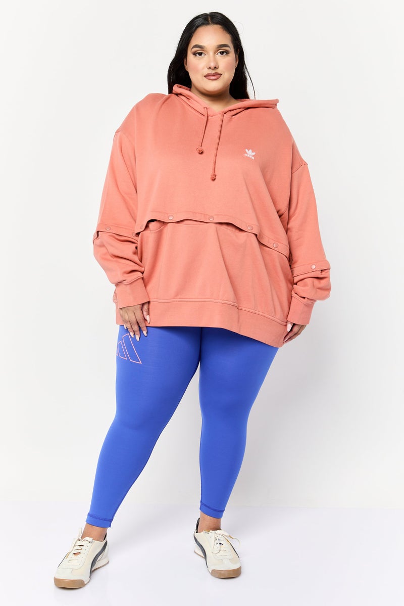 adidas Originals هودي تدريب بأكمام طويلة للنساء بحجم كبير، وردي - Image 2