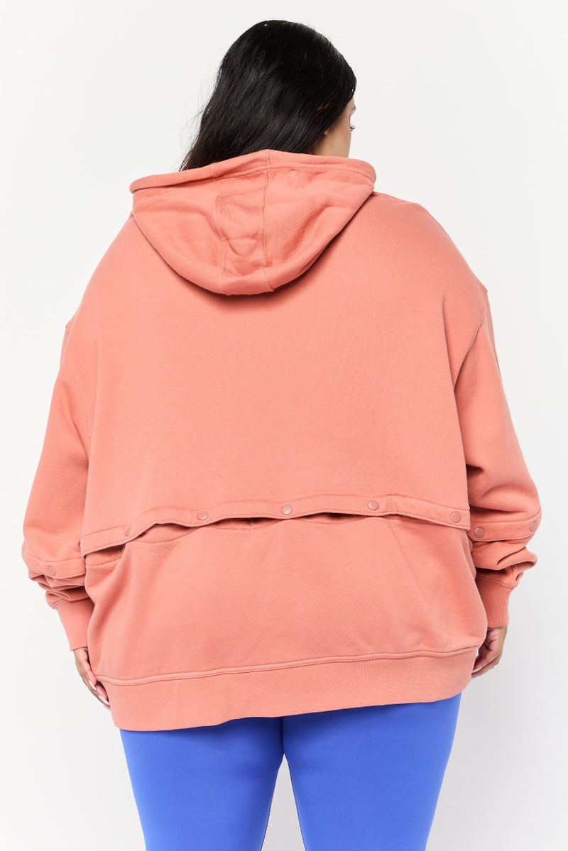 adidas Originals هودي تدريب بأكمام طويلة للنساء بحجم كبير، وردي - Image 4