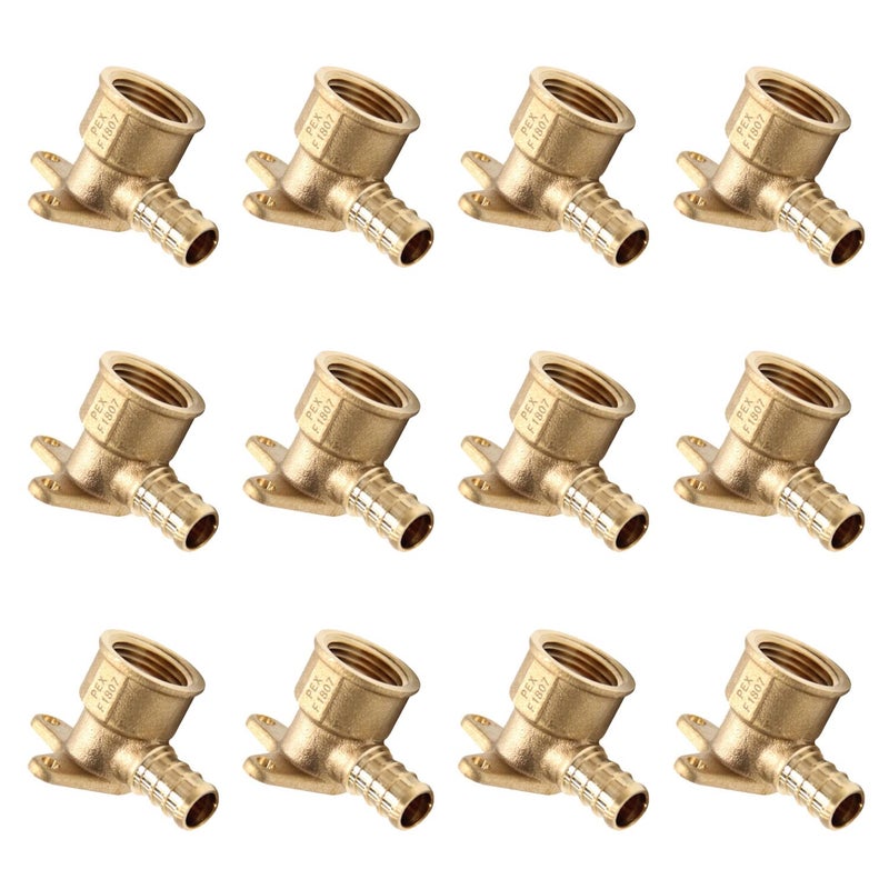 12Pack Pex DropEar Brass Barb Crimp Fittings 12 Inch x 12 Inch Female NPT DropEar Elbow ASTM F1807PEX180722512PCS