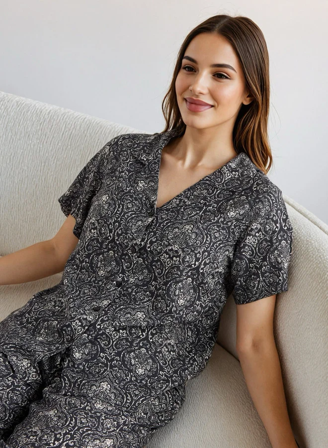 سبلاش فيڤ طقم بيجامة بطبعة زهور مع قناع للعين