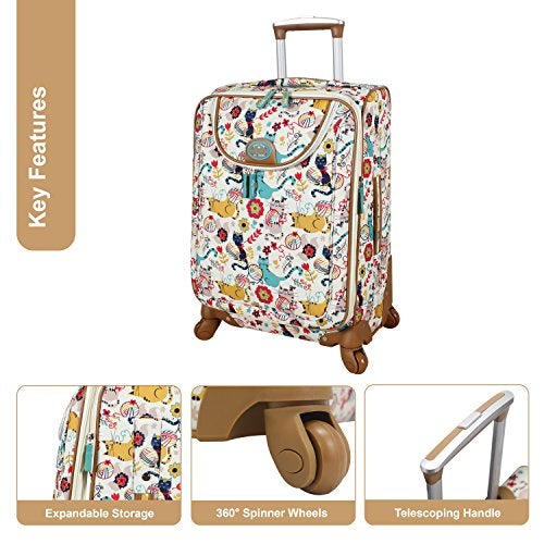 Lily Bloom Design Pattern Carry On Luggage with Spinner Wheels Expandable 20 Inch Suitcase (Furry Friends) - Image 2