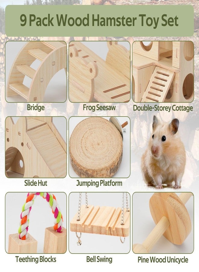 IUMLXJO 9PCS Wooden Hamster Toys Set, Guinea Pig Hideout with House, Small Animal Chew Toys Boredom Breakers DIY Cage Accessories Hamster Seesaw Bridge Slide Hideout Hut Activity for Rabbit Rat - Image 3
