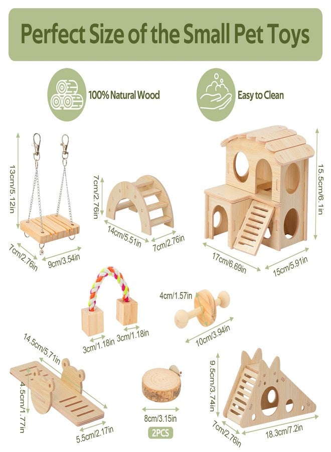 IUMLXJO 9PCS Wooden Hamster Toys Set, Guinea Pig Hideout with House, Small Animal Chew Toys Boredom Breakers DIY Cage Accessories Hamster Seesaw Bridge Slide Hideout Hut Activity for Rabbit Rat - Image 2