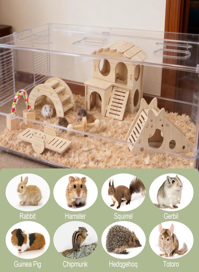 IUMLXJO 9PCS Wooden Hamster Toys Set, Guinea Pig Hideout with House, Small Animal Chew Toys Boredom Breakers DIY Cage Accessories Hamster Seesaw Bridge Slide Hideout Hut Activity for Rabbit Rat - Image 4