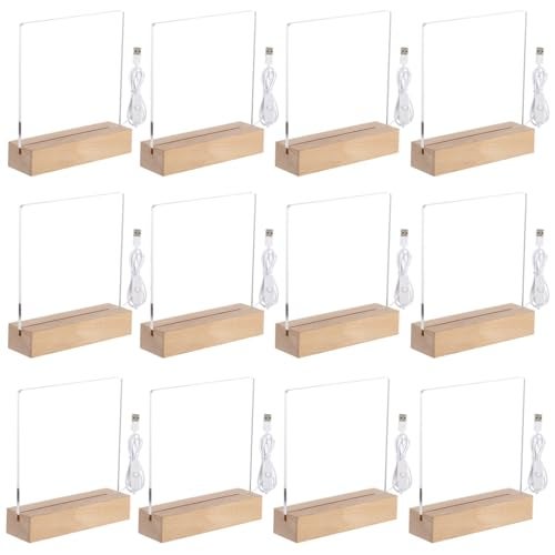 Lnrueg Led Wooden Acrylic Light Base and Blanks (12) - 7'' Led Acrylic Night Lights with USB Cables - Image 1