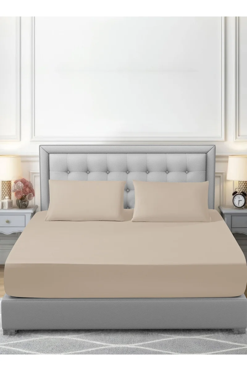 دوناتيلا Bedding Fitted Sheet - Fits 200x200 Cm For King Bed - 3 Pcs (1 Fitted Sheet and 2 Pillowcases) - 35 Cm Deep Pocket - Solid Bed Sheet