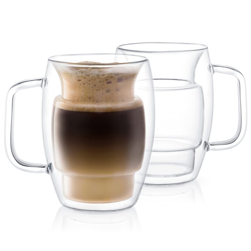 JoyJolt JoyJolt Cadus Glass Coffee Cups Double Wall Insulated Mugs Set of 2 Latte Glasses 155Ounces 