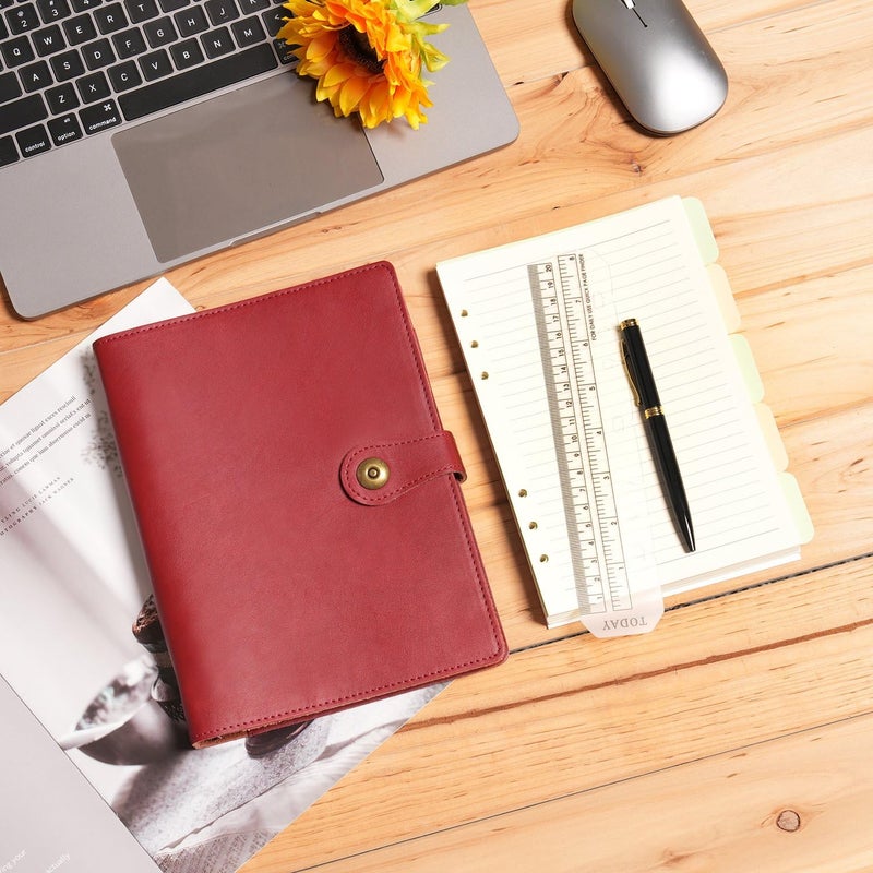 Wonderpool A5 Binder Journal Leather Spiral Notebook Refillable College Ruled Paper, Budget Binder Rings Diary Organizer with Pen for Office School Travel Business Planning Writing (Wine red,A5) - Image 2