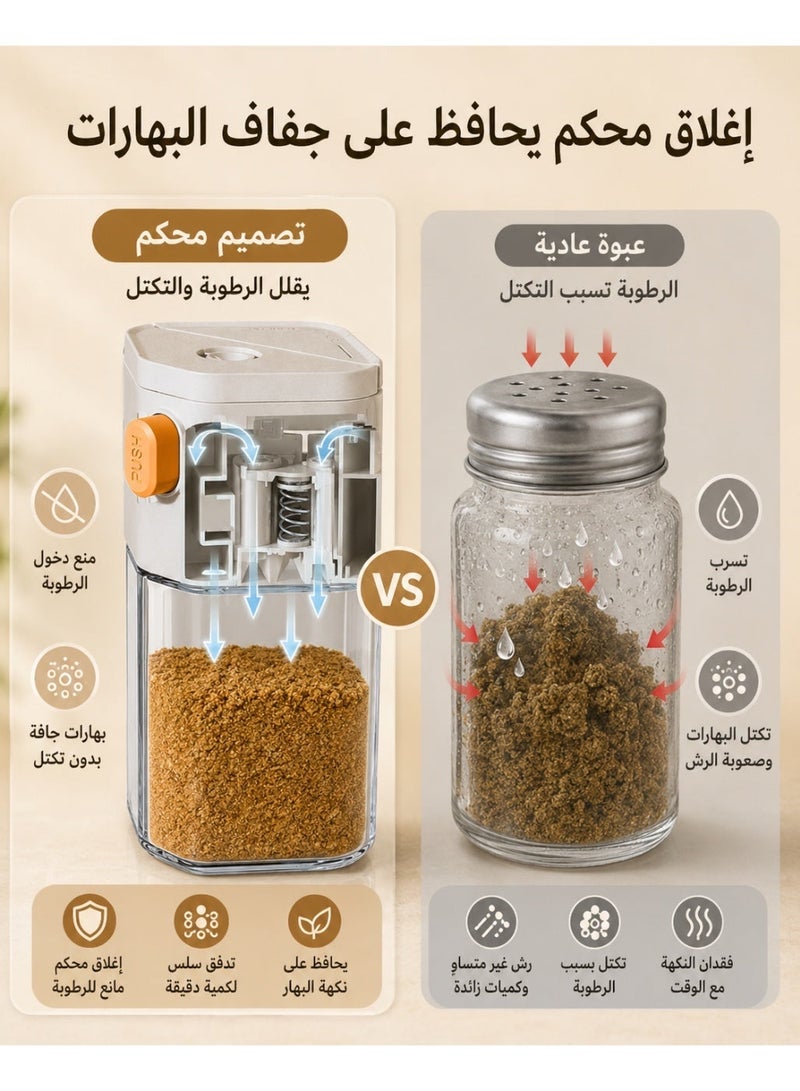 Measuring Salt Shaker, 200ml Dual Use Seasoning Dispenser with Sprinkle and Pour Spout, One Press Spice Jar for Salt Pepper Sugar Cumin Chili Powder, Transparent Kitchen Condiment Container - Image 4