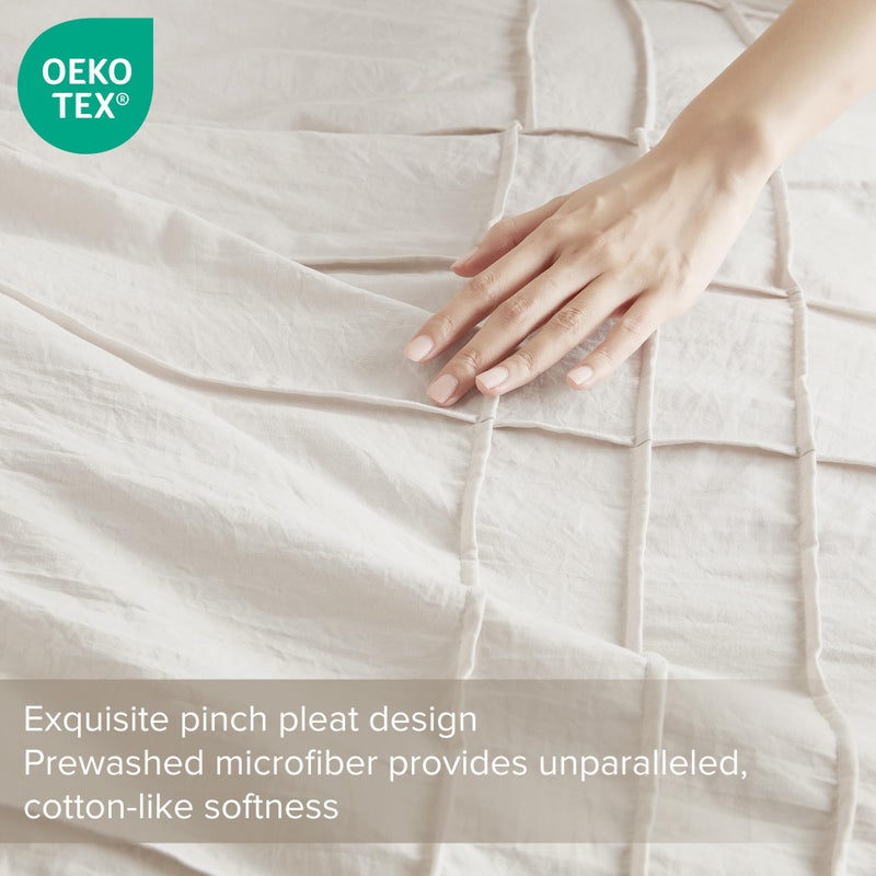 Comfort Spaces Cream Queen Size Duvet Cover Set - 3 Pieces Pintuck Pleated Duvet Cover Queen, All Season Lightweight, Extra Softness Pre-Washed Microfiber Queen Bedding Cover Shams, Full/Queen - Image 3