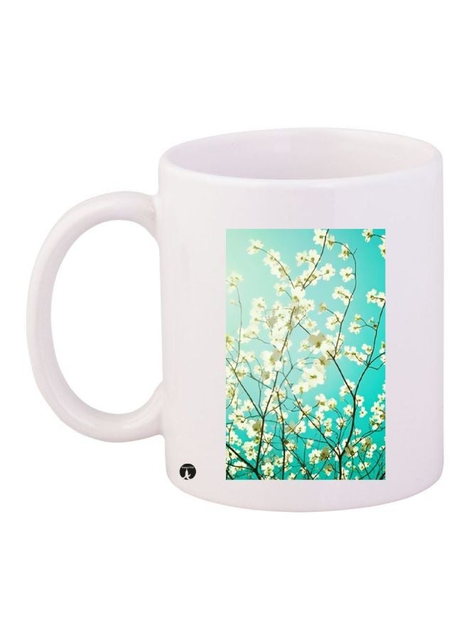 RYN Floral Printed Coffee Mug White/Blue/Black 11ounce