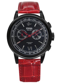 Jovial JOVIAL 9180GBLC63E Men's Leather strap Watch, 42mm, Black Dial  - Image 1