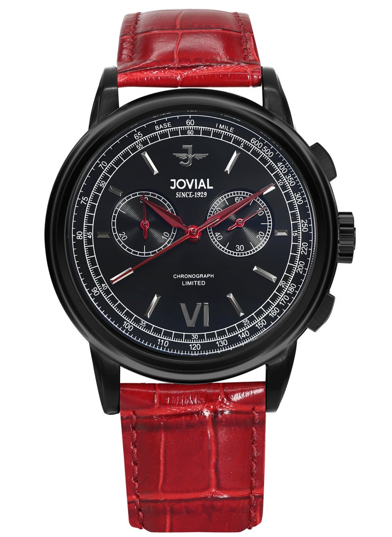 Jovial JOVIAL 9180GBLC63E Men's Leather strap Watch, 42mm, Black Dial  - Image 1