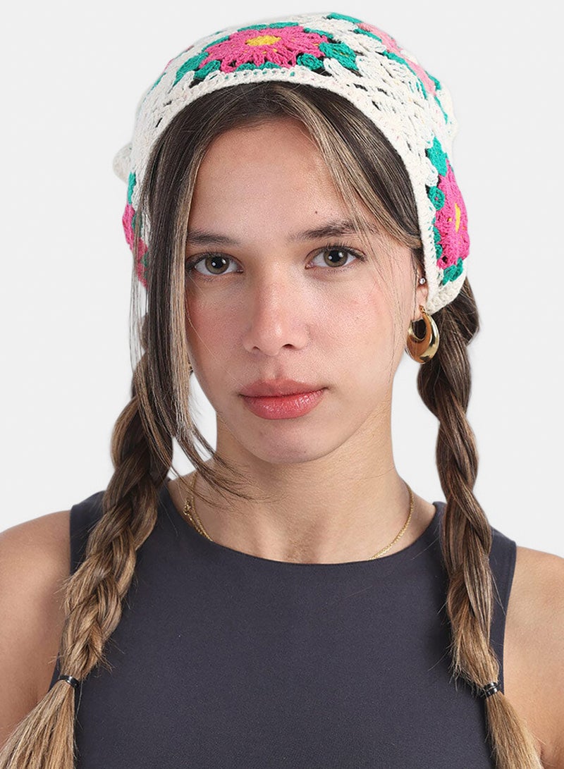 White Crochet Flower Bandana